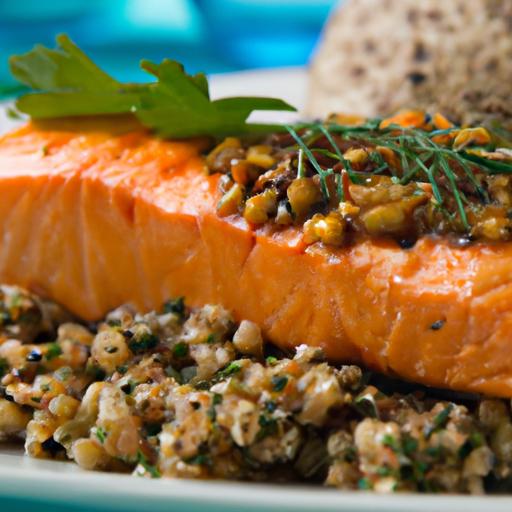 Savor Grilled Salmon with Herb Crust and Lentil Ragout Delight