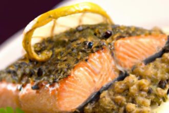 Savor Grilled Salmon with Herb Crust and Lentil Ragout Delight