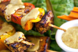 Savory Seitan Skewers Paired with Creamy Peanut Sauce
