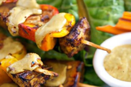 Savory Seitan Skewers Paired with Creamy Peanut Sauce