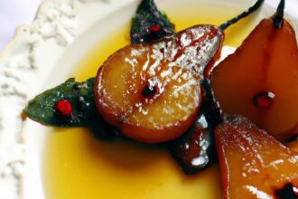 Golden Elegance: Poached Pears Drizzled with Saffron Syrup