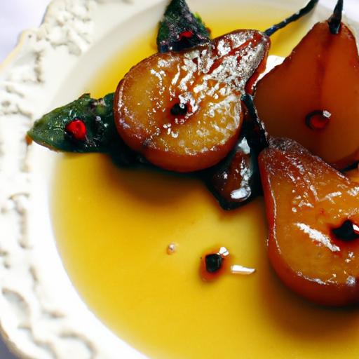 Golden Elegance: Poached Pears Drizzled with Saffron Syrup