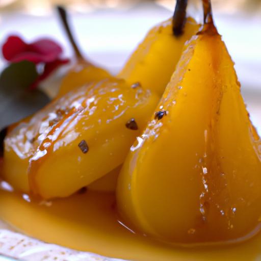 Golden Elegance: Poached ⁣Pears Drizzled with Saffron⁣ Syrup