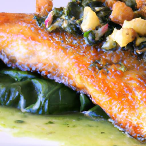 Crispy Pan-Seared Trout Meets Garlic Sautéed Spinach Delight