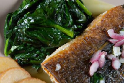 Crispy Pan-Seared Trout Meets Garlic Sautéed Spinach Delight