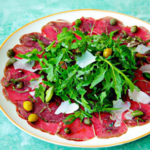 Delicate Beef Carpaccio with Peppery Arugula & Zesty Capers